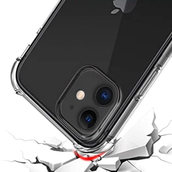 iPhone 12 - Støtdempende silikonskall+skjermbeskytter (tykt hjørne) Transparent/Genomskinlig