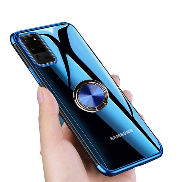 Samsung Galaxy S20 Ultra - Käytännöllinen silikonikuori sormustelineellä Röd