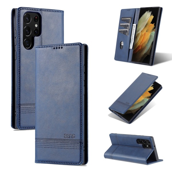 Samsung Galaxy S23 Ultra - Stilfuldt praktisk pung etui Blå