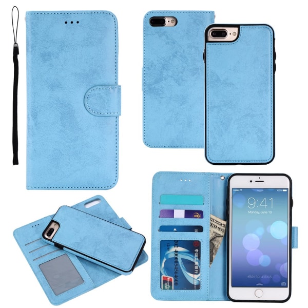 iPhone 8 Plus - Silk-Touch-deksel med lommebok og skall Ljusblå
