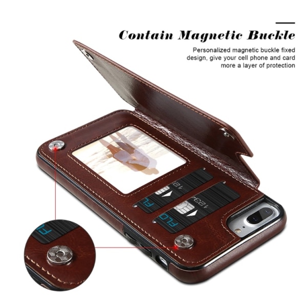 iPhone 7 - NKOBEE Läderskal med Plånbok/Kortfack Röd