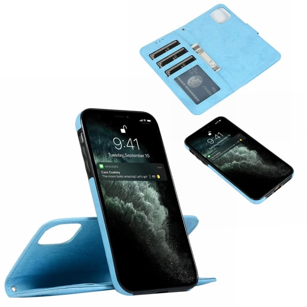 iPhone 12 Pro - Genomtänkt Plånboksfodral (Dubbelfunktion) Ljusblå