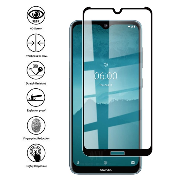 Nokia 6.2 2-PACK Skjermbeskytter 2.5D 9H 0,3mm HD-Clear Svart Svart