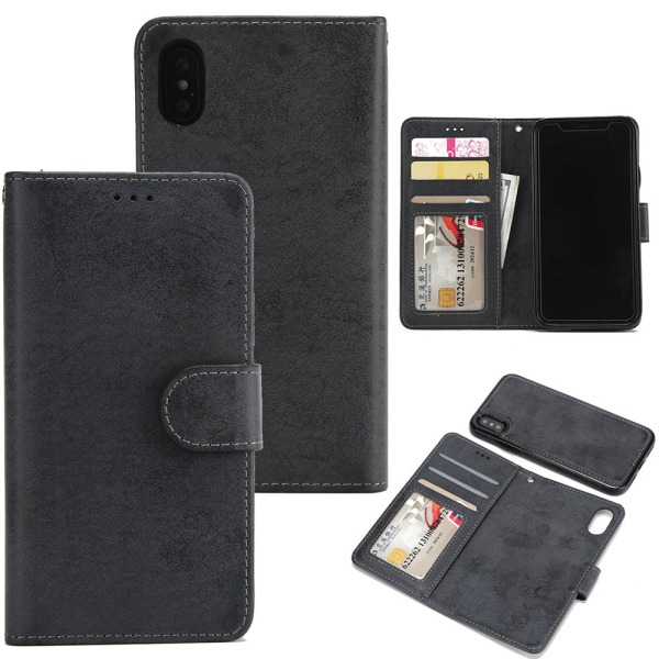 iPhone X/XS - Silk-Touch-deksel med lommebok og skall Marinblå