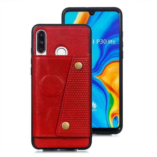 Huawei P30 Lite - Praktisk retrocover med kortrum Röd