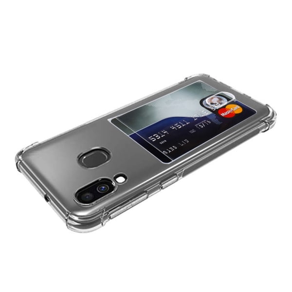 Samsung Galaxy A40 - Stødsikkert silikonecover med kortholder Transparent/Genomskinlig