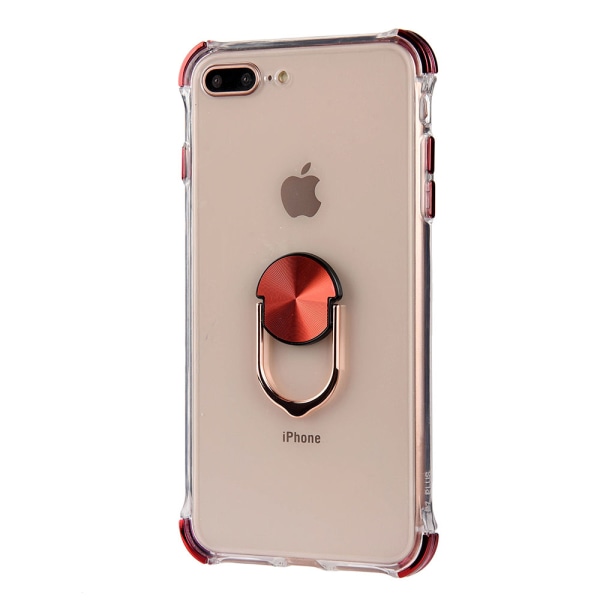 Tyylikäs silikonikuori sormustelineellä - iPhone 8 Plus Röd