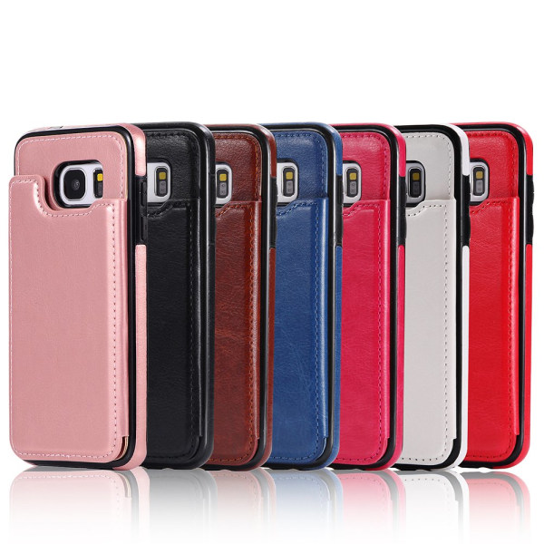 Läderskal med Plånbok/Kortfack till Samsung Galaxy S7 Edge Rosaröd