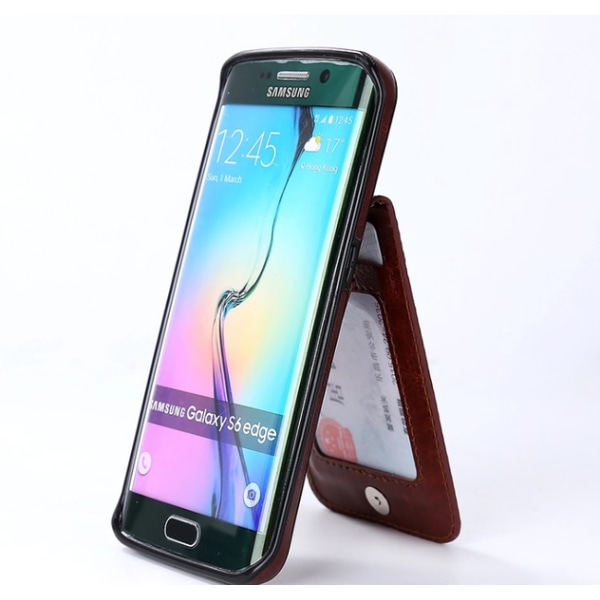 Samsung S7 Edge - LEMANS Läderskal med Plånbok/Kortfack Brun