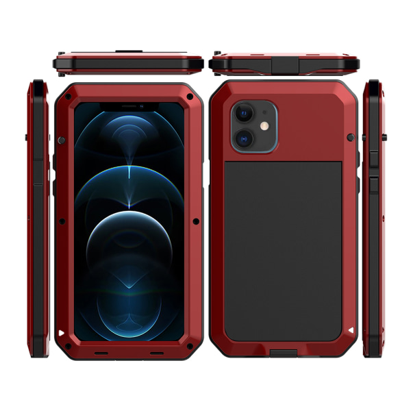 iPhone 12 Pro Max - Tehokas 360-alumiinikotelo HEAVY DUTY Röd