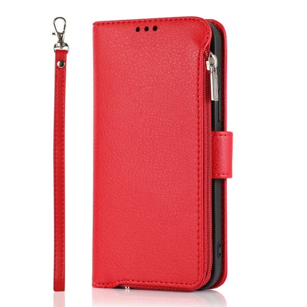 Elegant plånboksfodral i mikrofiberläder med dragkedja - iPhone 15 Pro Red