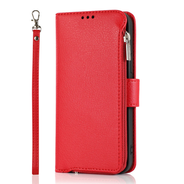 Tyylikäs lompakkokotelo mikrokuitunahkaa vetoketjulla - iPhone Red