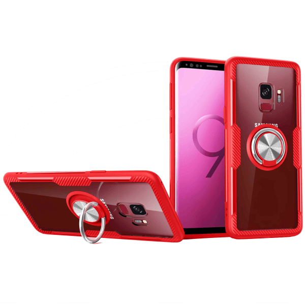Stilfuldt cover med ringholder (LEMAN) - Samsung Galaxy S9 Röd/Silver