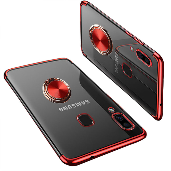 Samsung Galaxy A40 - Skyddande Silikonskal med Ringh�llare Röd
