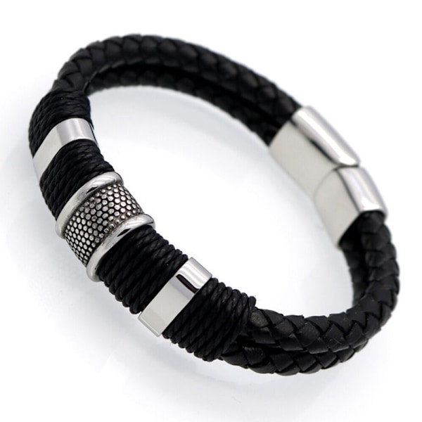 Stilsäkert Armband i Flätat PU-Läder Svart 19CM 