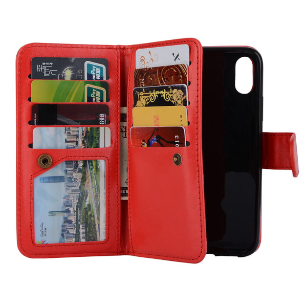 Stilig lommebokdeksel (9-kort) for iPhone XS MAX (LEMAN) Röd