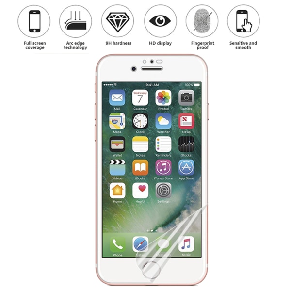 iPhone 8+ näytönsuoja edessä ja takana Pehmeä PET 9H 0,2mm Transparent/Genomskinlig