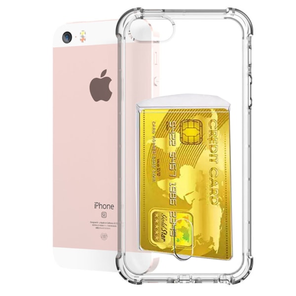 iPhone 5/5S/5SE - Effektivt beskyttelsescover med kortholder Transparent/Genomskinlig