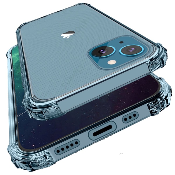 iPhone 14 Plus - 1 sarjan iskuja vaimentava silikonikuori näytönsuojalla Genomskinlig