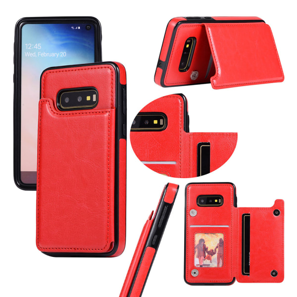 Samsung Galaxy S10e - NKOBEE Läderskal med Plånbok/Kortfack Röd