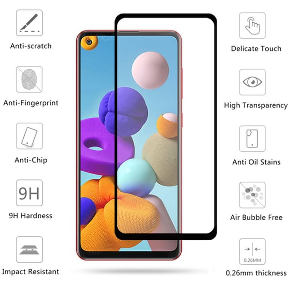 Samsung Galaxy A21s 2.5D 3-PACK Skärmskydd Ram 9H 0,3mm Svart
