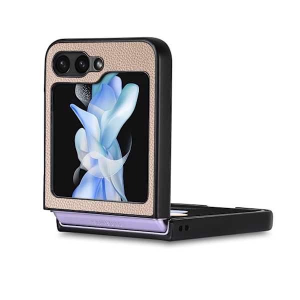 Galaxy Z Flip 5 - Elegant Litchi-mönstrat skal Brown
