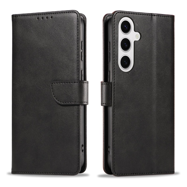 S24 Plus - Elegant Läderplånboksfodral i 6 färger Black