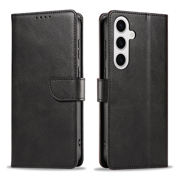 S24 Plus - Elegant Läderplånboksfodral i 6 färger Svart