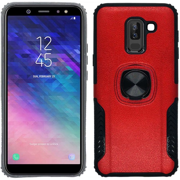 Elegant cover med ringholder - Samsung A6 Plus (2018) Röd