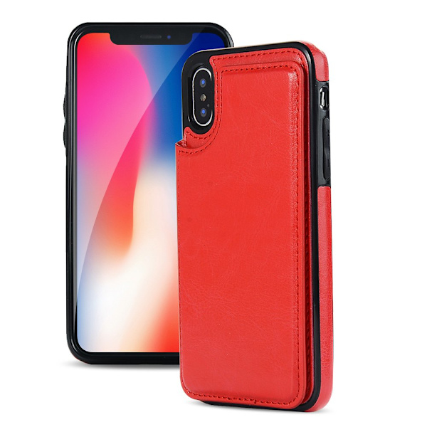 iPhone XR - NKOBEE Läderskal med Plånbok/Kortfack Röd