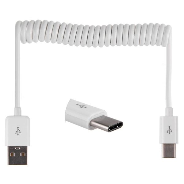 Praktiskt USB till Type-C Fjäder Laddningskabel Vit