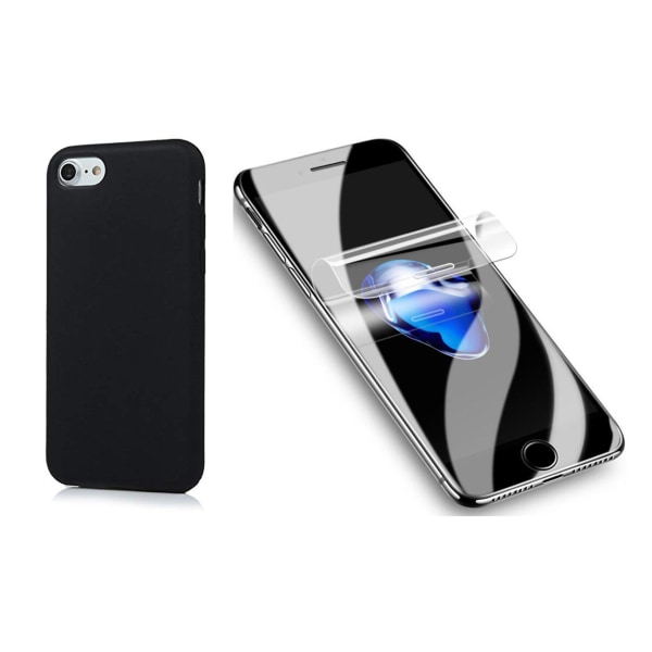iPhone 7 - Matt silikonskall og myk skjermbeskytter Svart