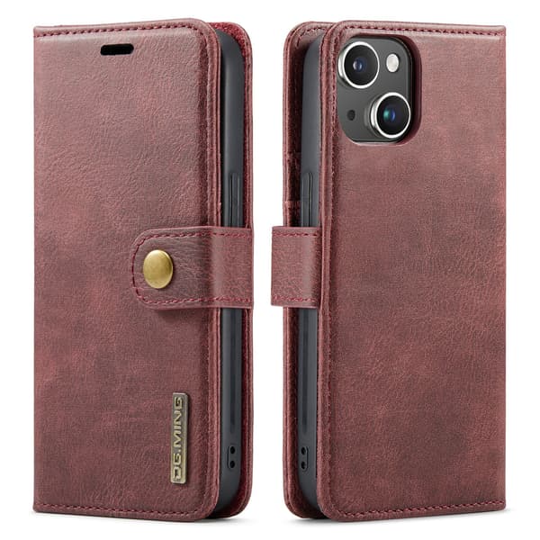 iPhone 14 - Elegant Plånboksfodral med Avtagbart Skal Brun