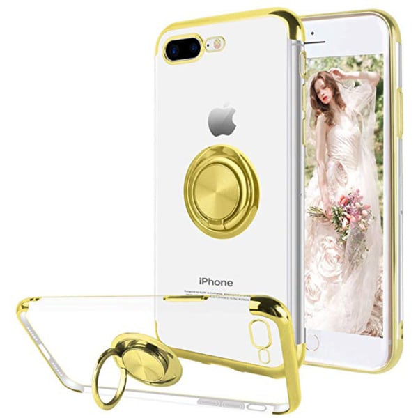 iPhone 7 Plus - Praktisk silikonetui FLOVEME med ringholder Roséguld