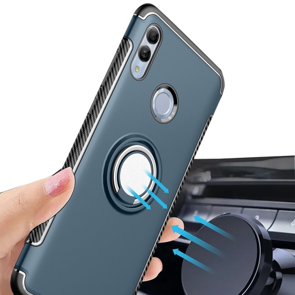 Huawei P Smart 2019 - FLOVEME:n HYBRID-kuori sormustelineellä Mörkblå