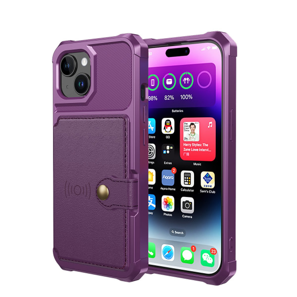 Elegant plånboksfodral i lyxigt PU-läder för iPhone 15 Plus Purple
