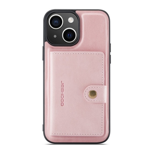 iPhone 15- Läderplånboksfodral med magnetiskt hållare Roséguld
