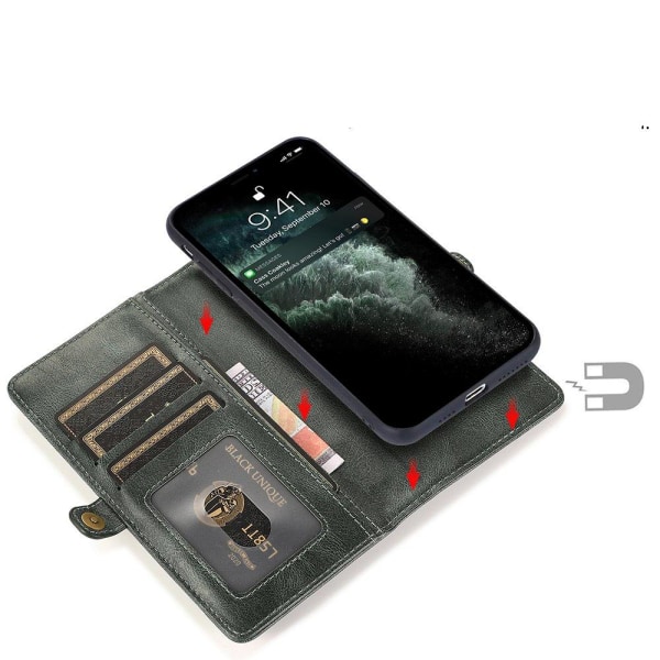 iPhone 12 Mini - Praktisk Robust 2-1 lommebokdeksel Röd