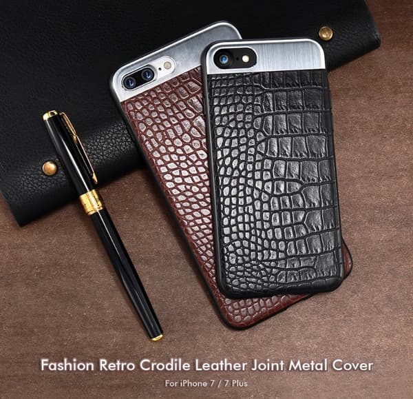 iPhone 7 PLUS - Elegant Stilsäkert Skal från Croco-Serien Vit Vit
