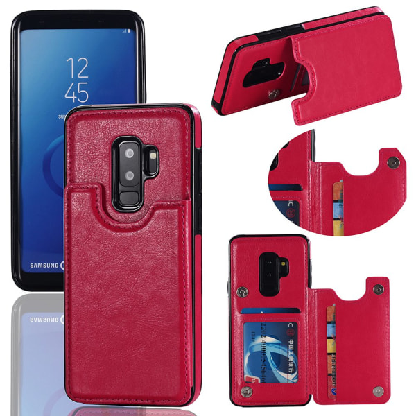 Samsung Galaxy S9+ - NKOBEE Läderskal med Plånbok/Kortfack Röd