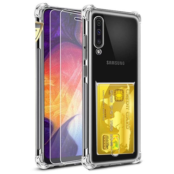 Samsung Galaxy A70 - Stötdämpande Silikonskal med Korthållare Transparent/Genomskinlig