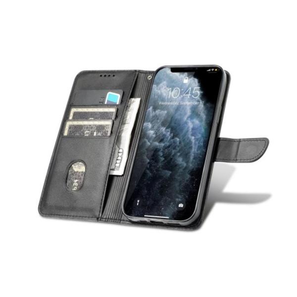 iPhone 12/12 Pro - Foldbart Lærfutteral med 3-Kortlommer Svart