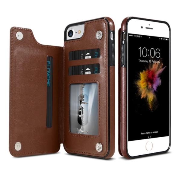 iPhone 6/6S Plus - Läderskal med Plånbok/Kortfack (NKOBEE) Brun