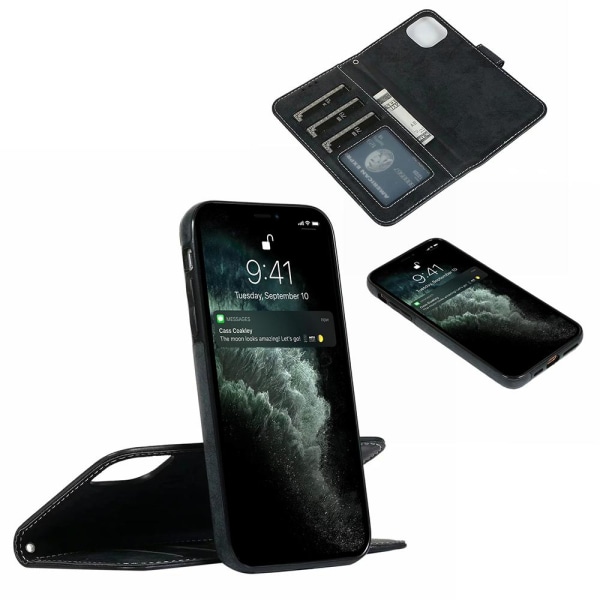 iPhone 13 - Effektfullt Praktiskt Plånboksfodral LEMAN Svart
