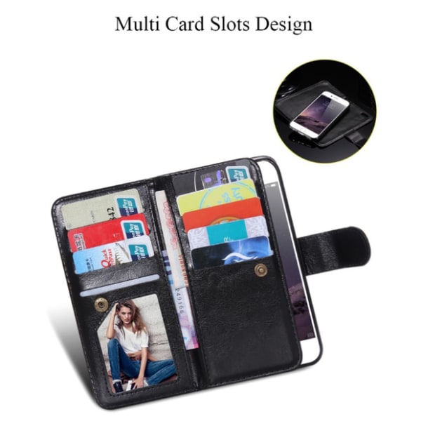 Stilfuldt smart 9-korts tegnebogscover til iPhone 7 FLOVEME Röd
