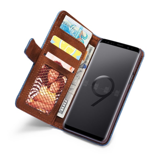 Lommebokdeksel i retrodesign fra LEMAN til Samsung Galaxy S9+ Röd