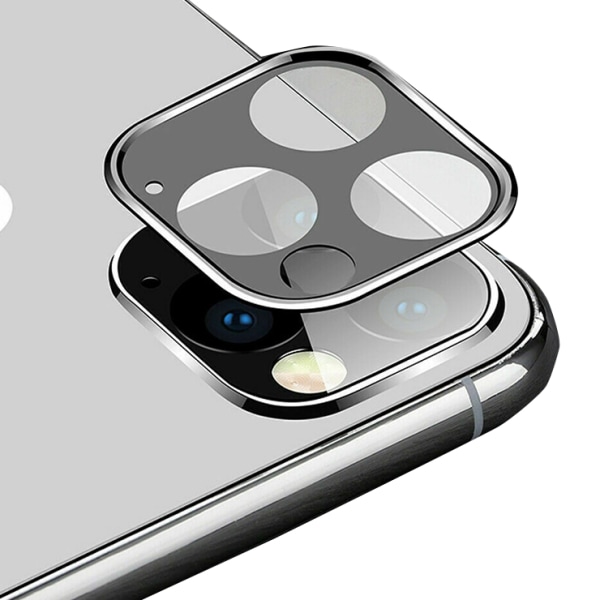 iPhone 11 Pro Max kameralinsecover i hærdet glas + metalramme Svart