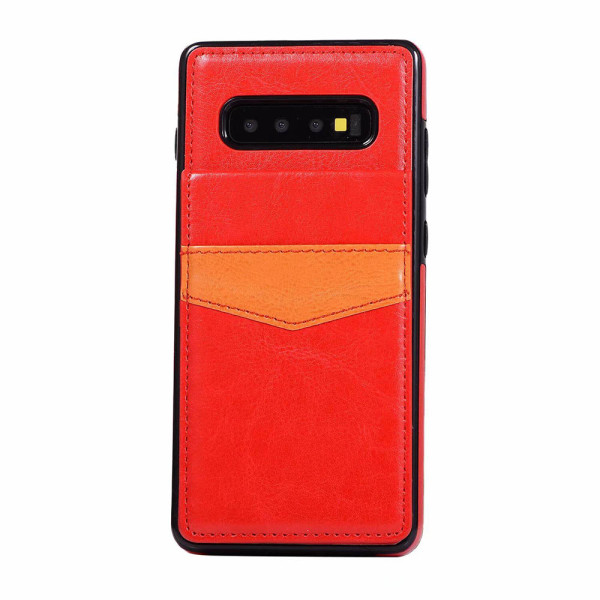 Samsung Galaxy S10 Plus - Praktiskt Stilsäkert Skal med Kortfack Röd