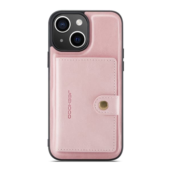 iPhone 15 Plus - Läderplånboksfodral med magnetiskt hållare Pink gold