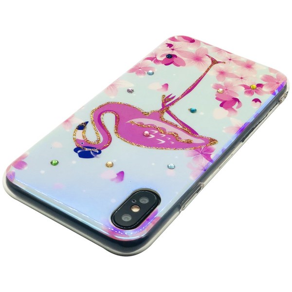 Pink Flamingo - Retro silikonikotelo iPhone X/XS:lle